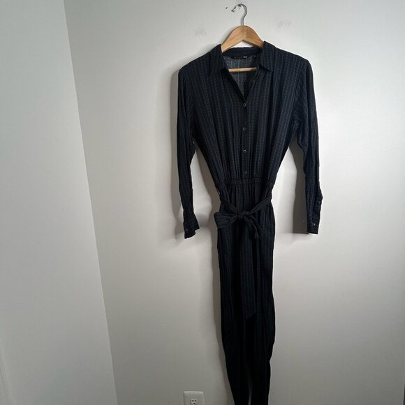 Uniqlo x Marimekko Jumpsuit Womens XS Black Blue Belted Button Front Geometric - Picture 2 of 14